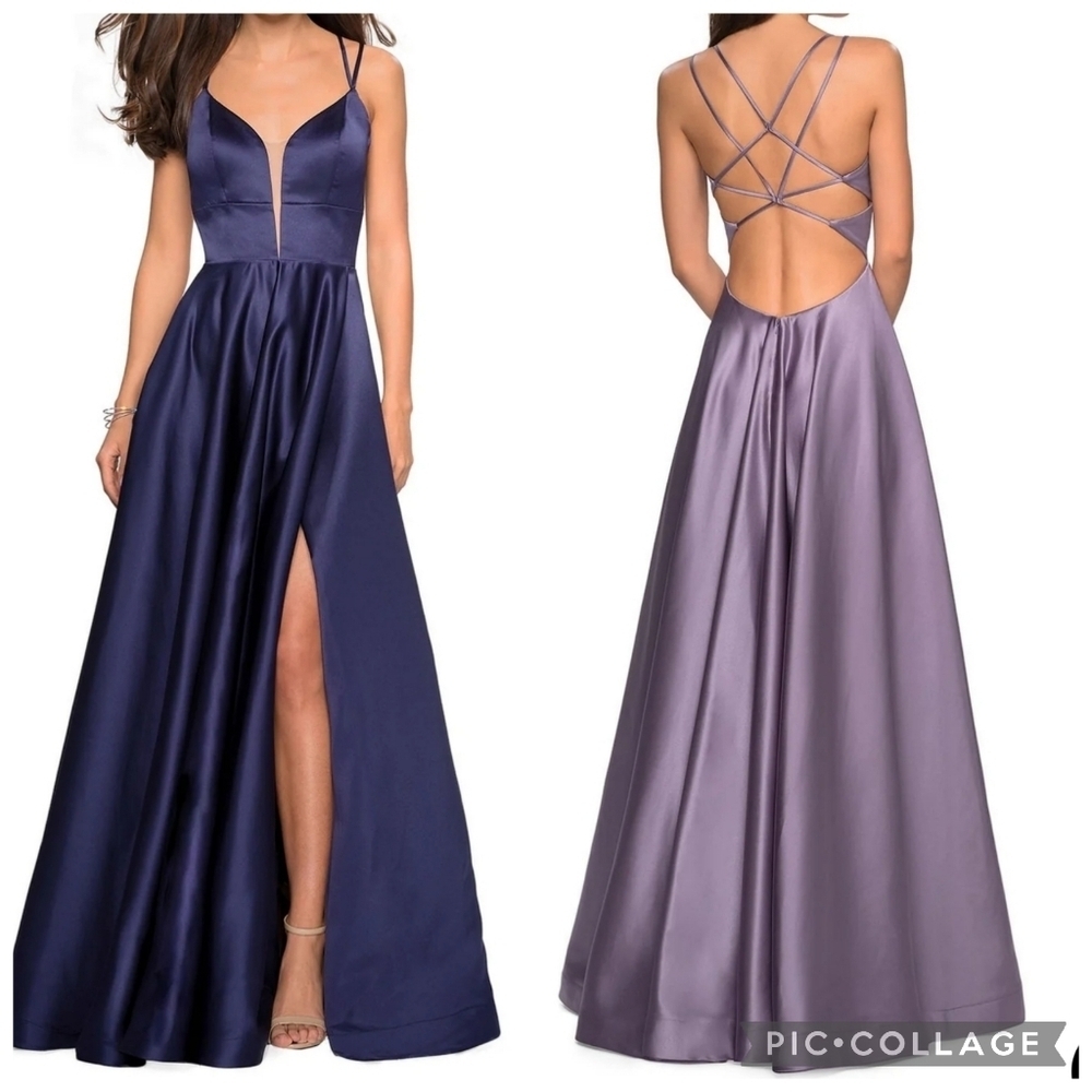 La Femme 26994 Formal Prom Dress Navy Satin